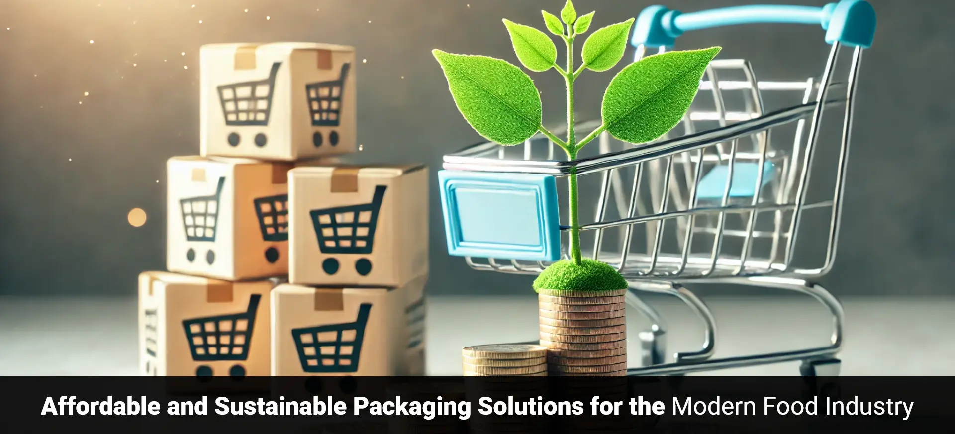 This image showcases a range of sustainable food service packaging options, including biodegradable trays, compostable containers, and eco-friendly utensils. Designed to emphasize cost savings and environmental impact, it reflects the balance between affordability and sustainability in modern food service solutions.