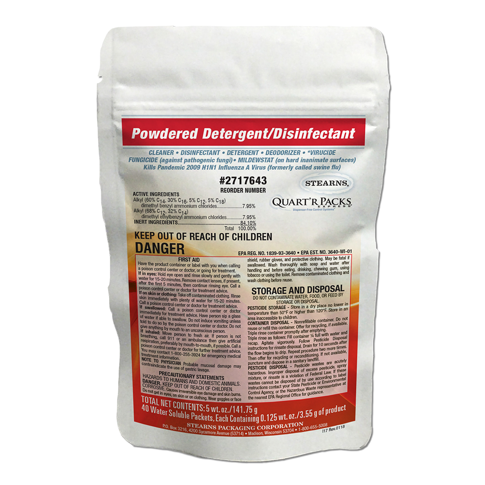 Quart’r Packs® Express Powdered Detergent/Disinfectant