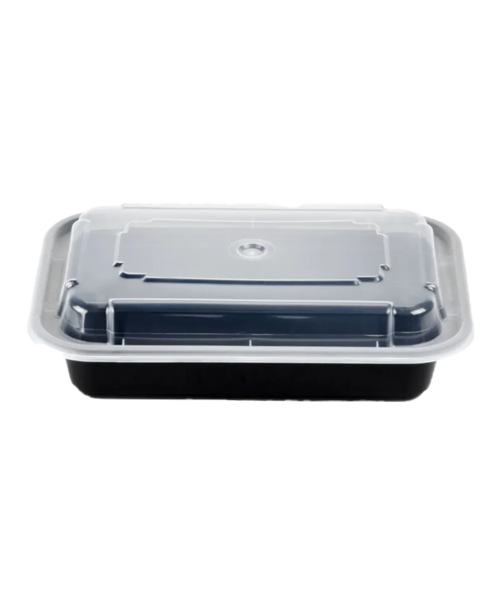 BLACK CONTAINER & CLEAR LID COMBO 16oz PLASTIC RECTANGULAR VERSATAINER - 150/150/CASE