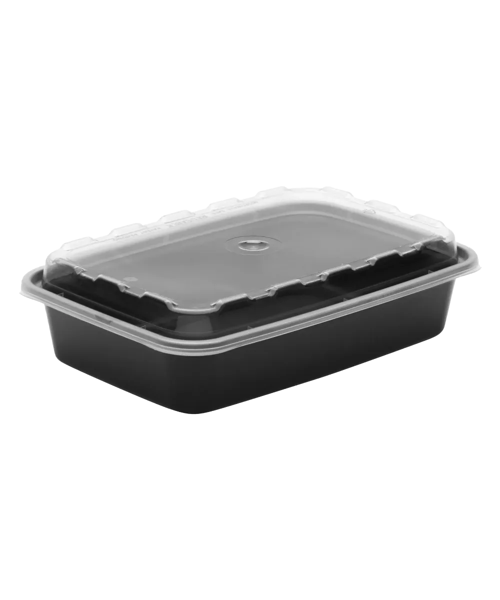 BLACK CONTAINER & CLEAR LID COMBO 12oz PLASTIC RECTANGULAR 7.25"X4.90"X1.20" - 150/CASE