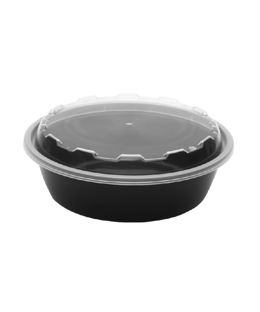BLACK CONTAINER & CLEAR LID COMBO 16-18oz PLASTIC ROUND 6.0"X1.90" - 150/CASE