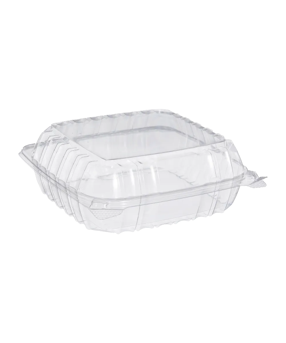 CONTAINER 8" MEDIUM HINGED LID OPS PLASTIC CLEAR SQUARE 8.22x8.33x3.02 - 250/CASE