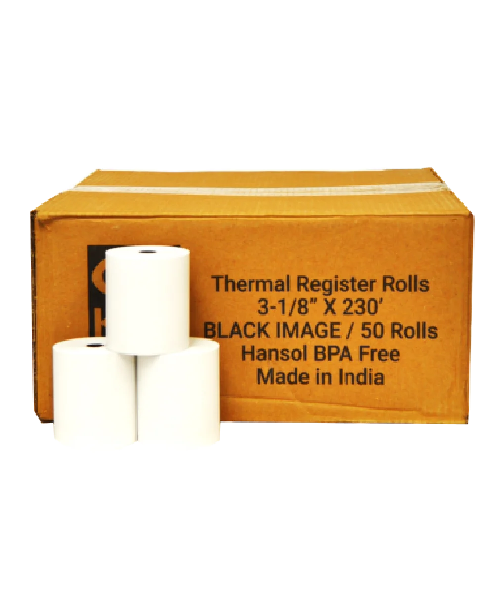 REGISTER ROLL THERMAL 3.125"x230" WHITE RECEIPT PAPER - 50/CASE