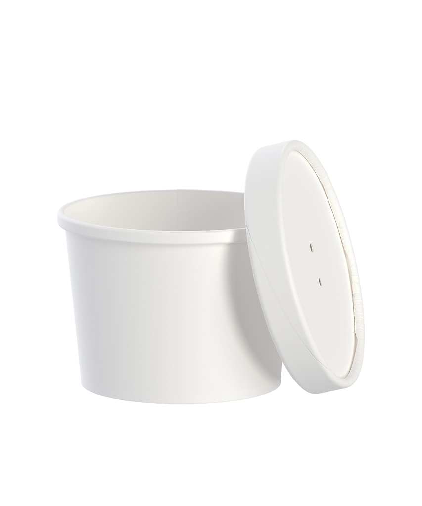 SOUP BOWL 12oz DSP DOUBLE POLY PAPER WHITE ROUND W/PAPER LID COMBO Flexstyle® RECYLABLE - 250/CASE