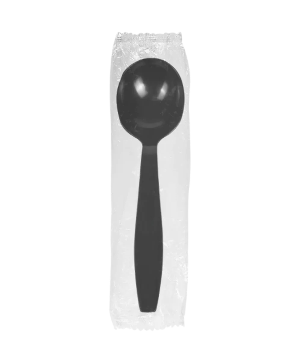 SOUP SPOON HEAVY WEIGHT BLACK PLASTIC KARAT / WRAPPED - 1000/CASE