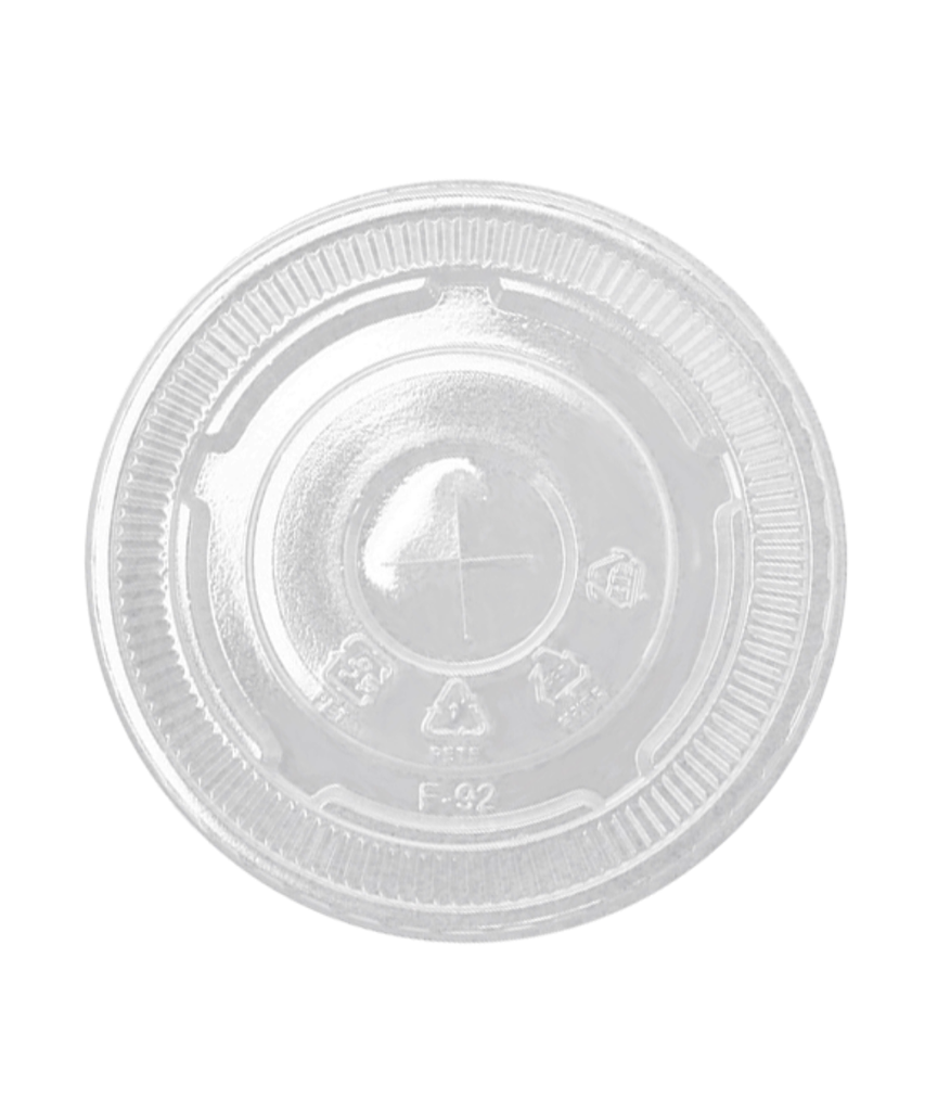 CUP LID CLEAR PET ROUND FLAT 5oz 9oz 12oz FOR COLD BEVERAGE AND 8oz DESSERT CUP 92mm RECYCLABLE - 1000/CASE