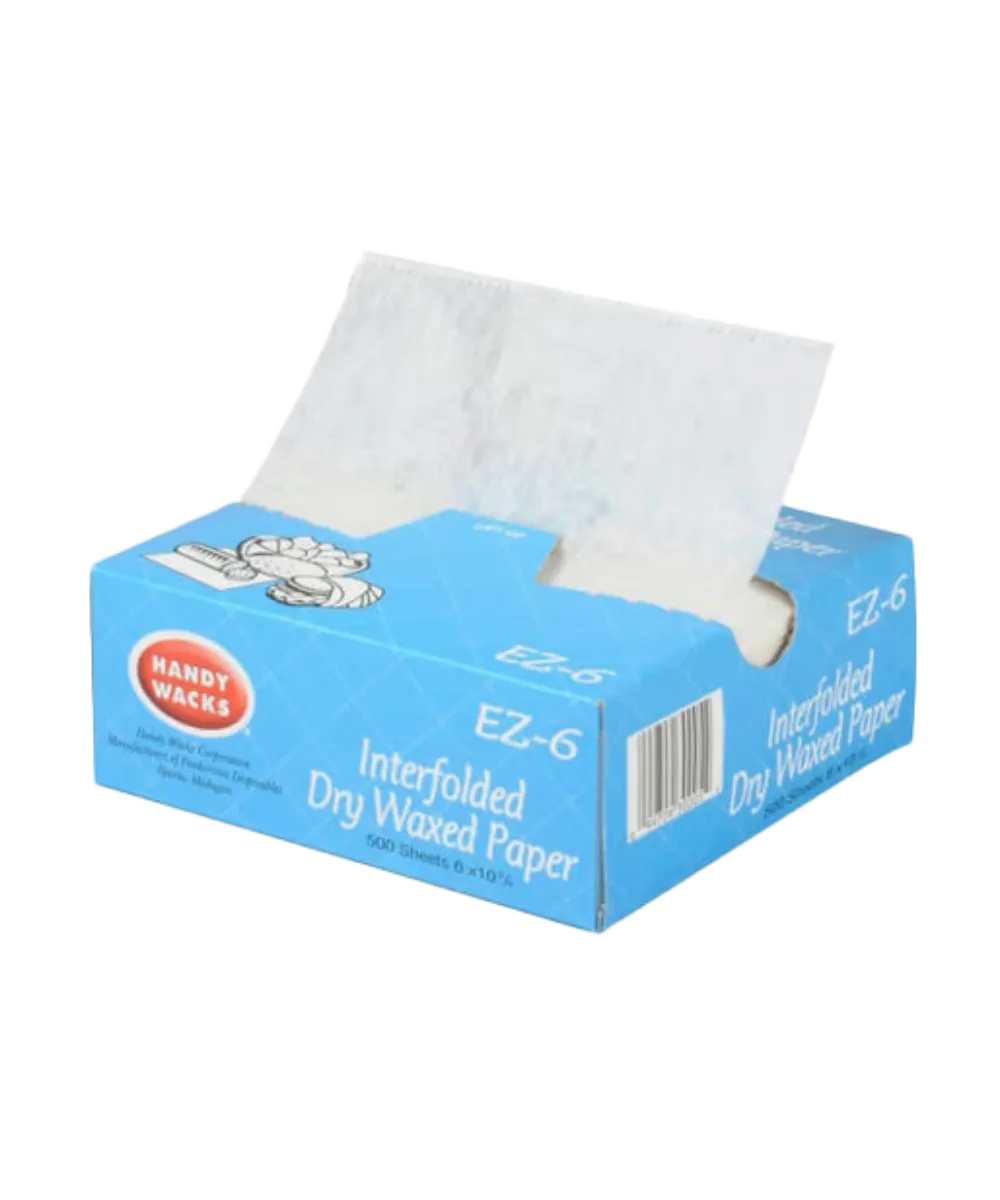 DRY WAXED 6"x10 3/4" WHITE PAPER INTERFOLDED MICROWAVABLE 500 EZ WRAP SHEETS IN A DISPENSER BOX - 6000/CASE