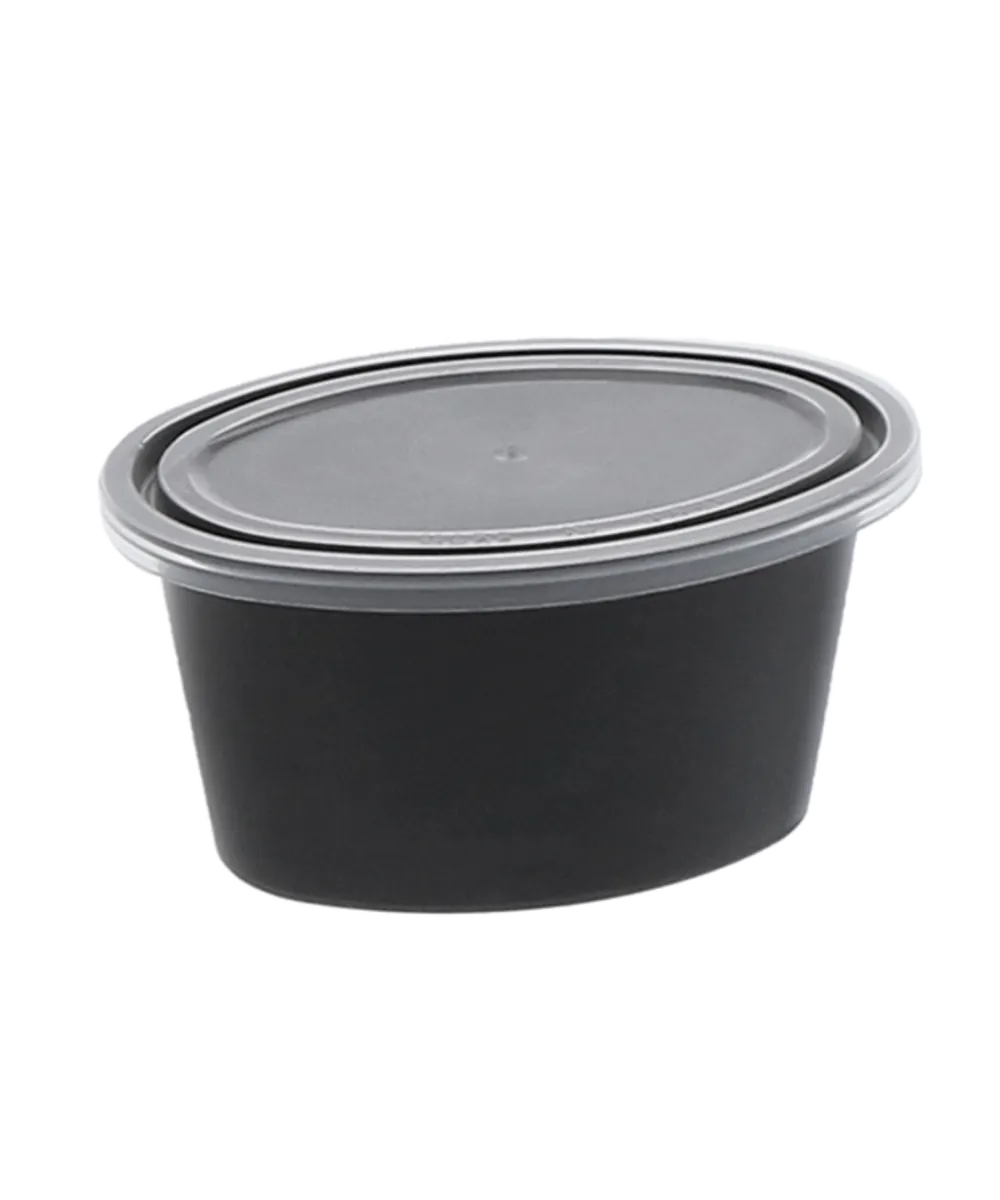 CUP PORTION SOUFFLE 3oz OVAL BLACK PLASTIC W/CLEAR LID STACKABLE RECYLABLE - 500/500/CASE