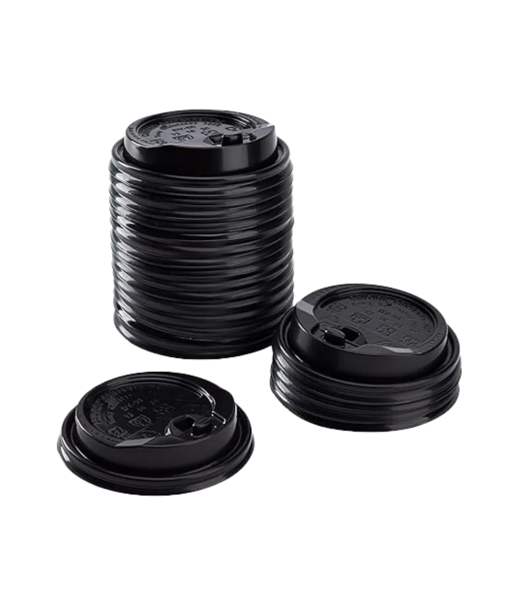 CUP LID BLACK PLASTIC  ROUND DOME SIPPER FLAP HOLE FOR 10-24oz PAPER HOT CUP 90mm Karat RECYCLABLE - 1000/CASE