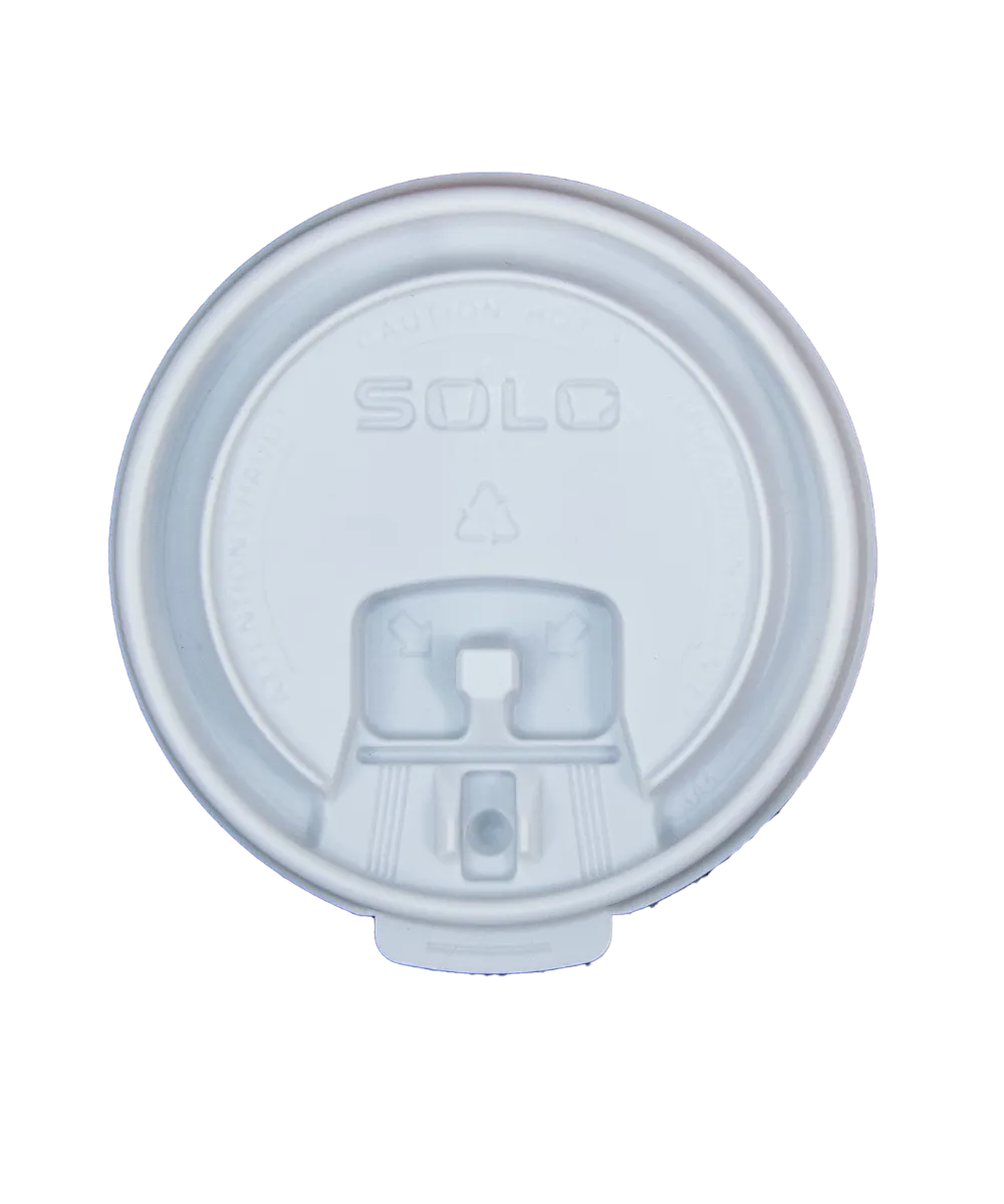 CUP LID 8oz WHITE PLASTIC ROUND FLAT WITH LIFTBACK AND LOCK FOR HOT BEVERAGE - 1000/CASE