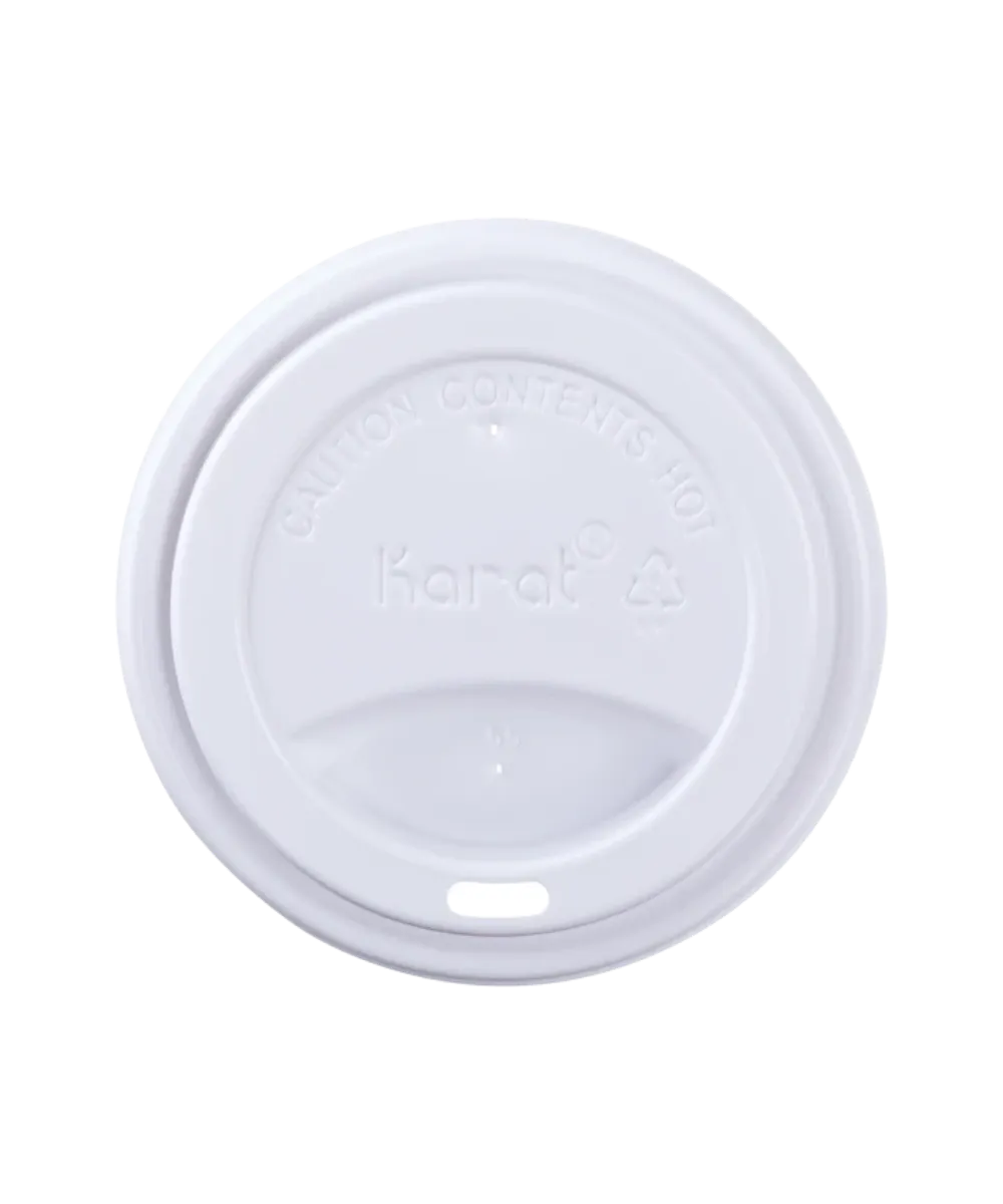 CUP LID WHITE PLASTIC  ROUND  DOME SIPPER HOLE FOR 10oz-24oz PAPER HOT CUP90mm Karat RECYCLABLE - 1000/CASE
