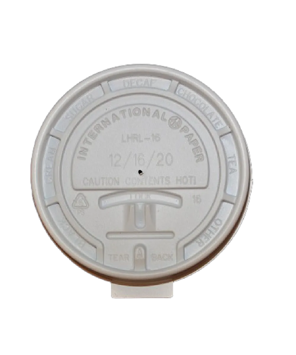 CUP LID 10-16oz WHITE PLASTIC ROUND FLAT W/TEAR-LOCK FOR HOT BEVERAGE - 1000/CASE