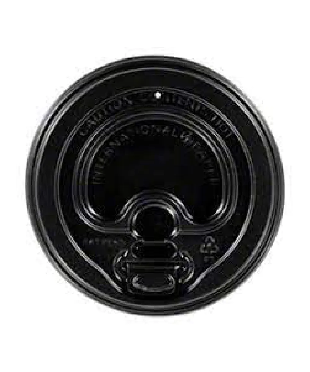 CUP LID 10-20oz BLACK PLASTIC ROUND DOME W/LOCK-BACK FOR HOT BEVERAGE - 1200/CASE