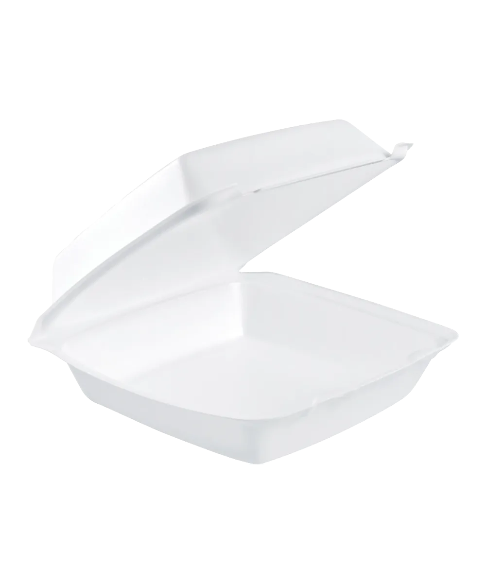 CONTAINER 8.5" WHITE XPS FOAM HINGED LID - 200/CASE