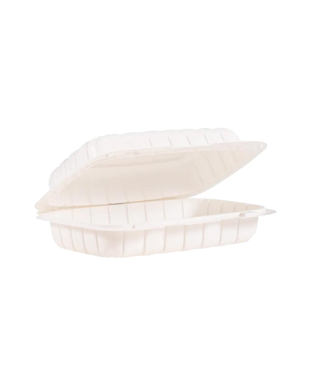 CONTAINER 9"X6" PP PLASTIC WHITE 1-COMPARTMENT HINGE LID RECTANGULAR - 200/CASE