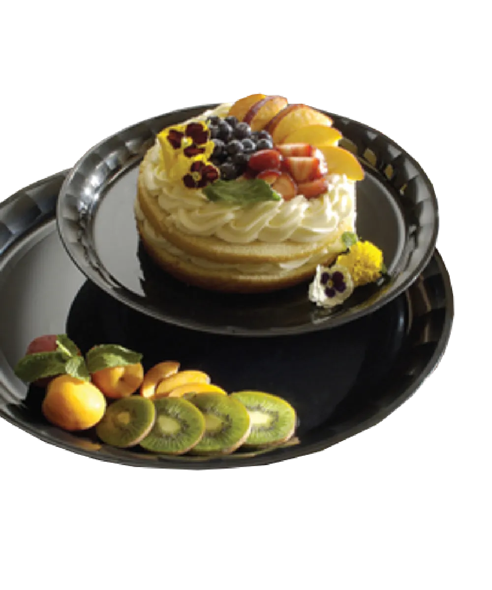 FOOD CATERING 18" ROUND CONSERVE BLACK PLASTIC PLATTER - 25/CASE