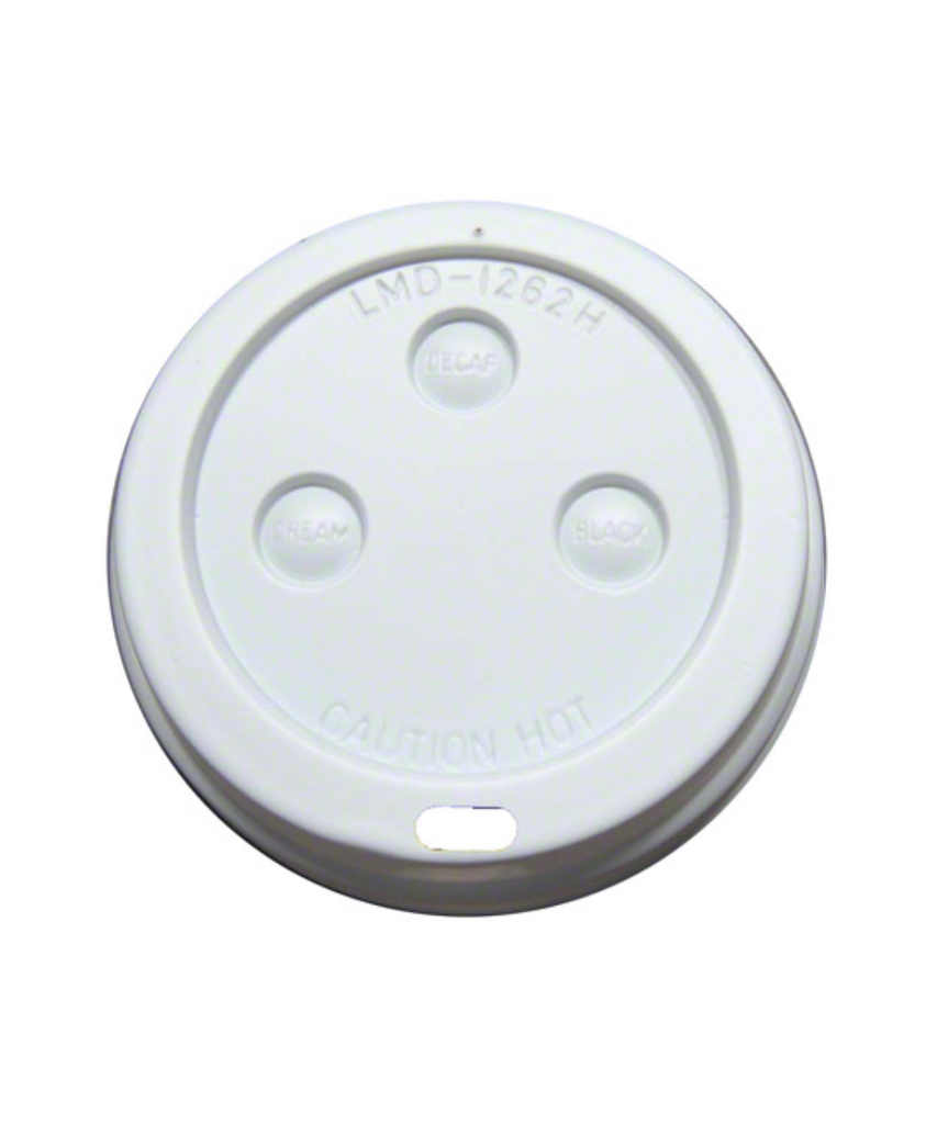 CUP LID 12oz WHITE PLASTIC ROUND DOME FOR HOT BEVERAGE - 1000/CASE