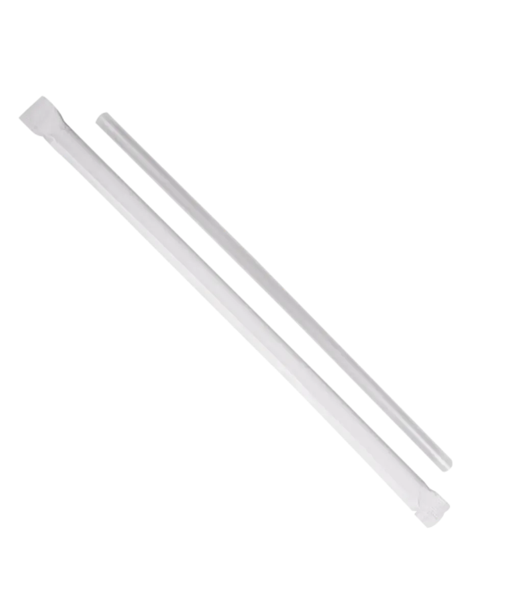 JUMBO STRAWS 7.75" PLASTIC CLEAR 5mm PAPER WRAPPED KARAT - 2000/CASE