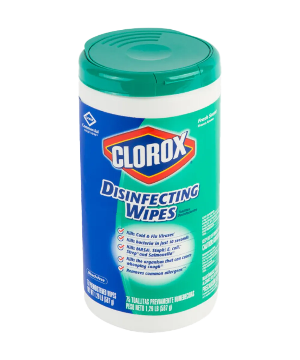 WIPER DISINFECTANT CLOROX FRESH SCENT 7"x8" 75-SHEET CANISTER - 6/CASE