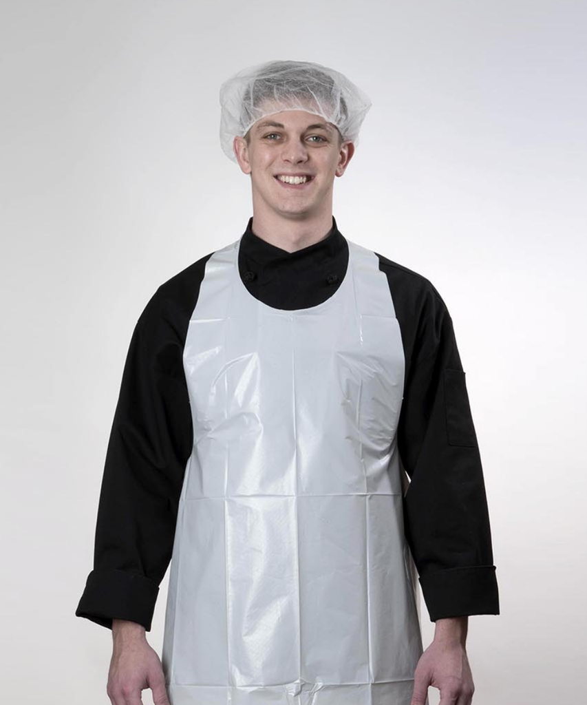 APRON POLY 28”X46” EXTRA LONG TIES HEAVY WEIGHT WHITE - 50/BX