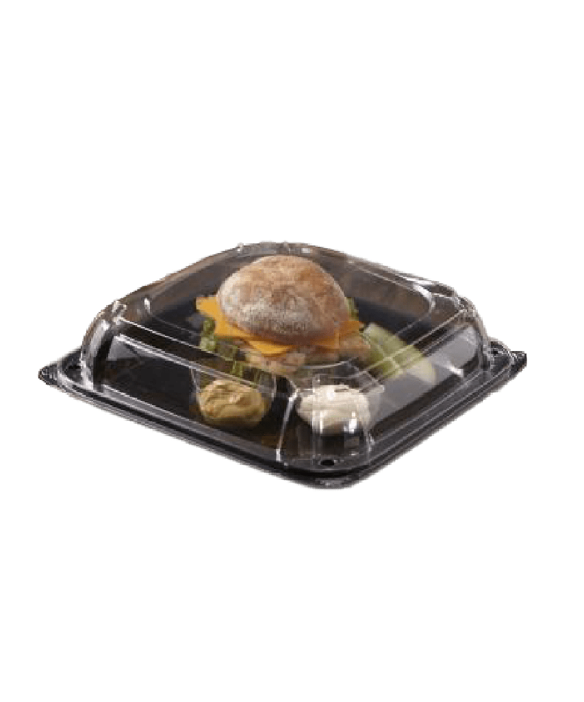 TRAY 14.1" BLACK UltraStack® SQUARE CLEAR 3" PET DOME LID - 25/25/CASE
