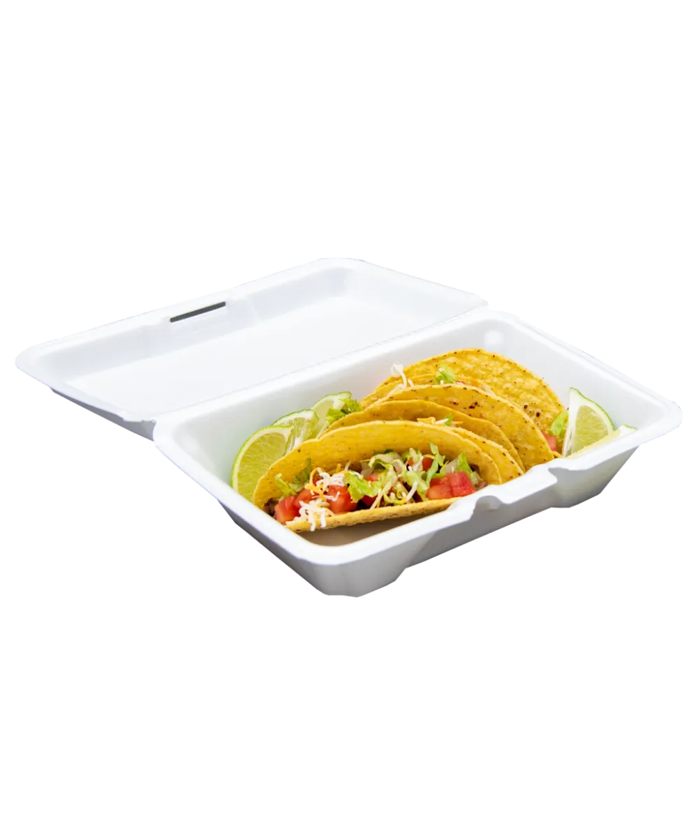 CONTAINER 9x6" WHITE XPS FOAM HINGED LID - 200/CASE