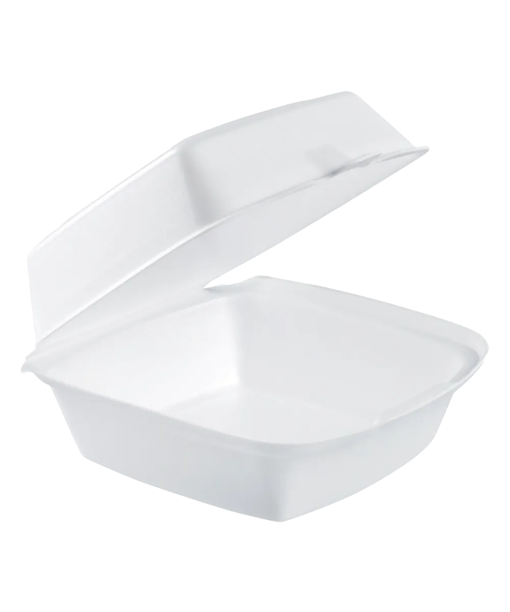 SANDWICH CONTAINER 6" WHITE XPS FOAM HINGED LID - 500/CASE