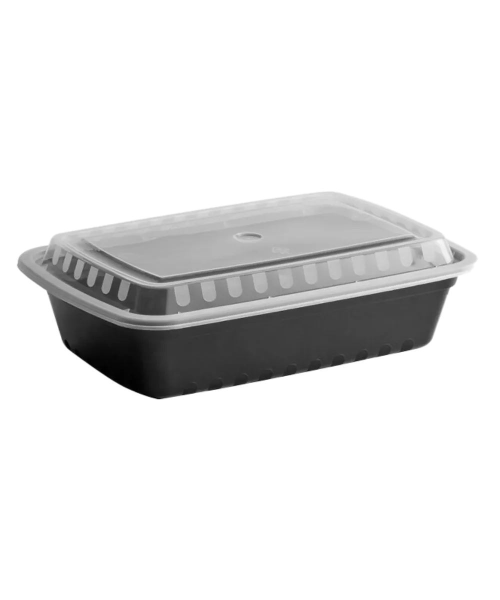 BLACK CONTAINER & CLEAR LID COMBO 38oz PLASTIC RECTANGULAR - 150/CASE