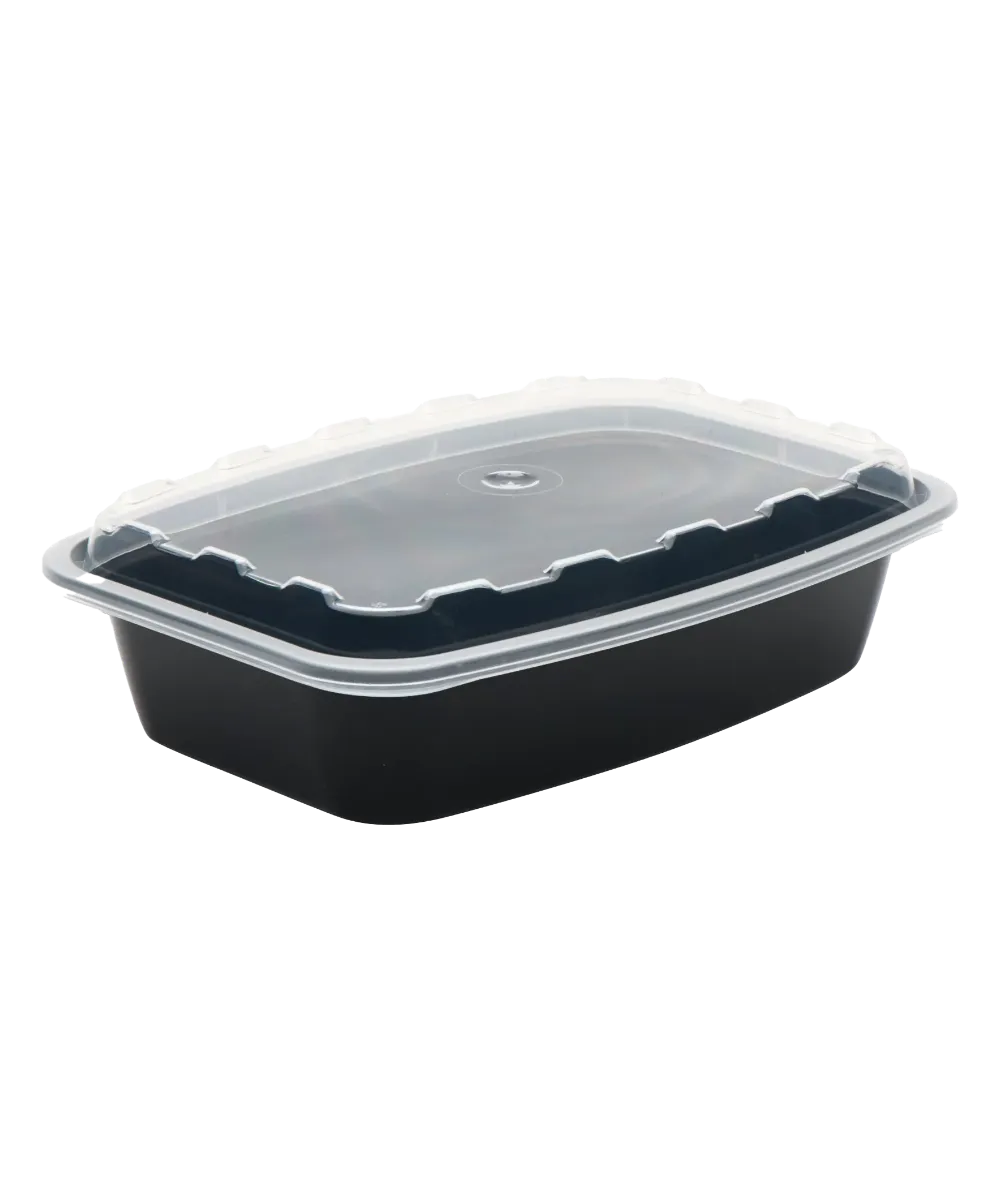 BLACK CONTAINER & CLEAR LID COMBO 28oz PLASTIC RECTANGULAR - 150/CASE