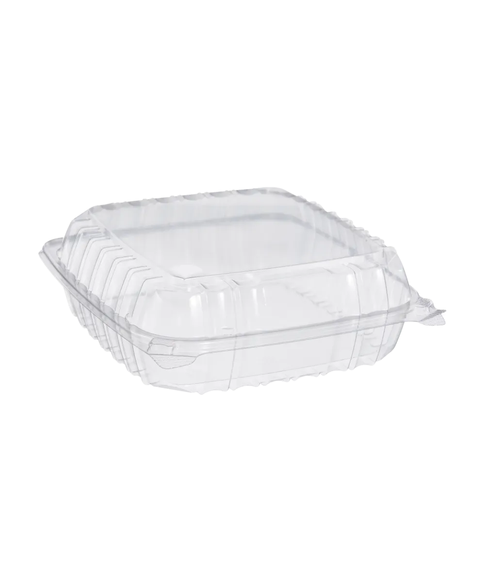 CONTAINER 8" LARGE HINGED LID OPS PLASTIC CLEAR SQUARE 8.8x9.3 - 200/CASE