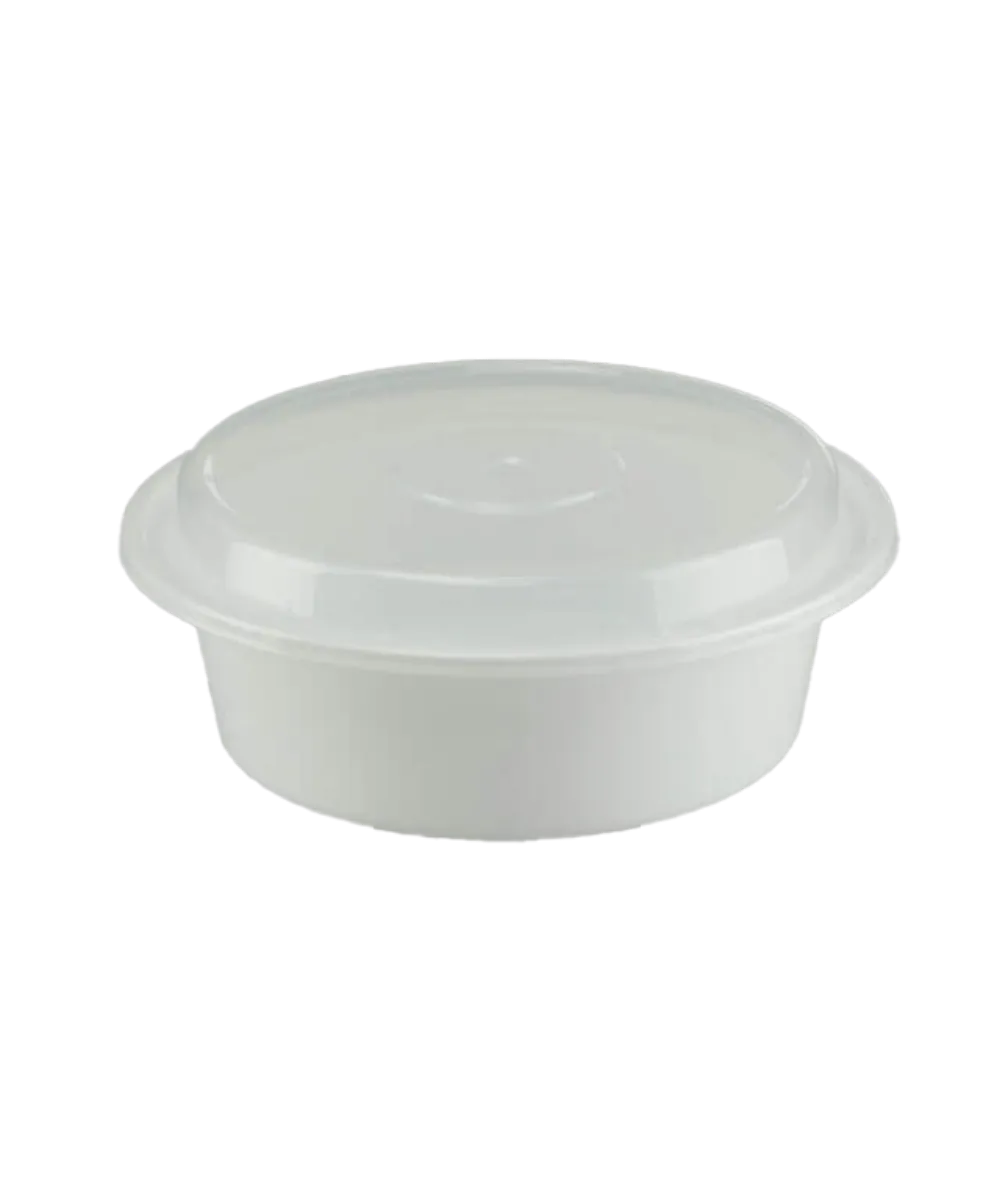 WHITE CONTAINER & CLEAR LID COMBO 24oz PLASTIC ROUND - 150/CASE