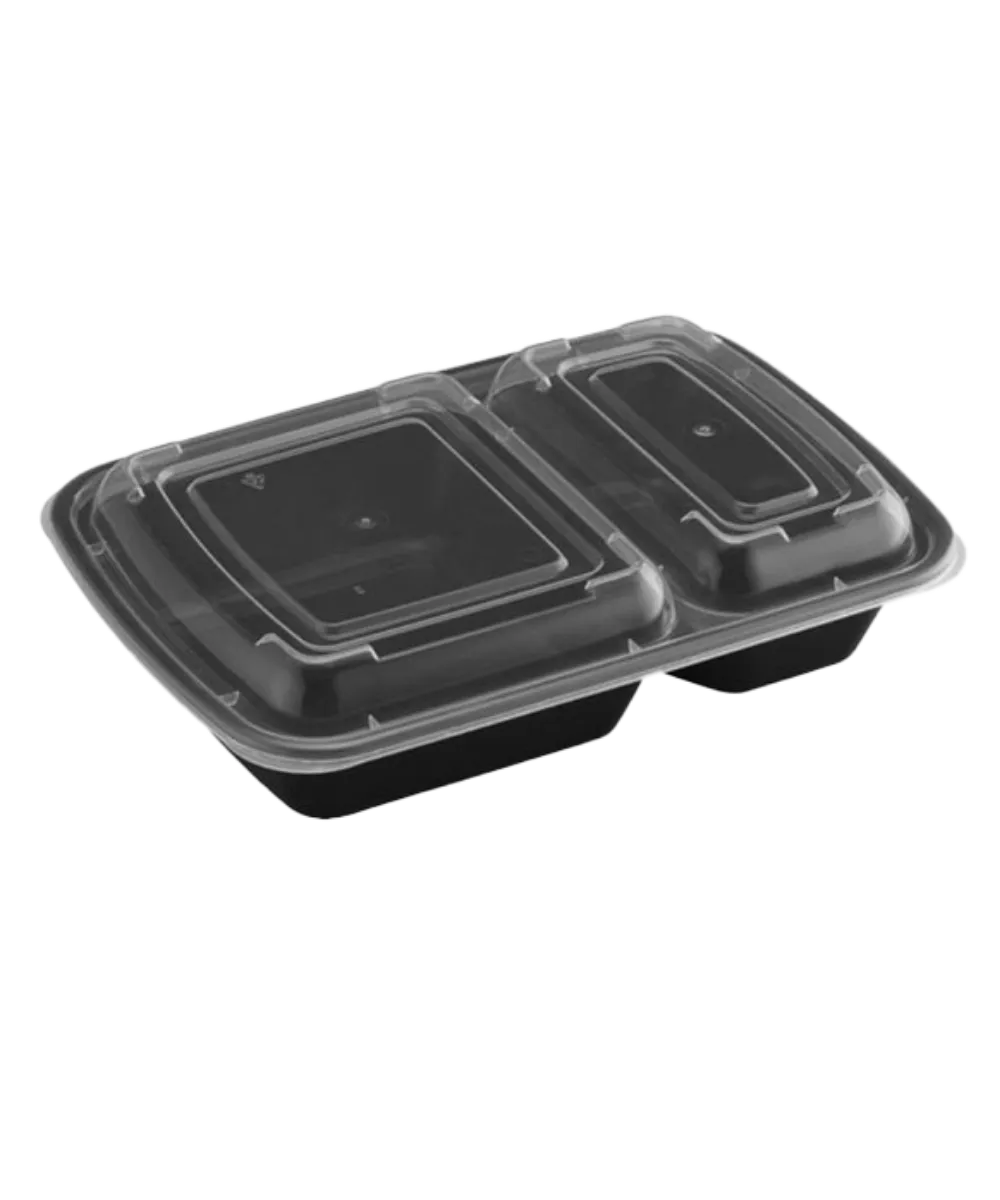 BLACK CONTAINER & CLEAR LID COMBO HVY-DUTY 2-COMP PLASTIC RECTANGULAR - 150/CASE