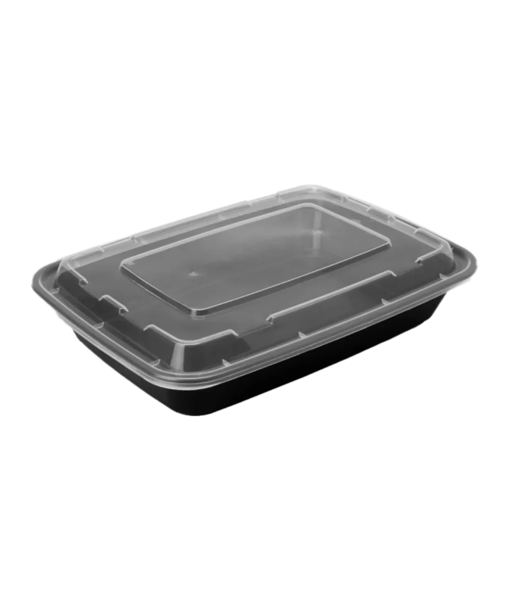 BLACK CONTAINER & CLEAR LID COMBO 58oz PLASTIC RECTANGULAR - 150/CASE