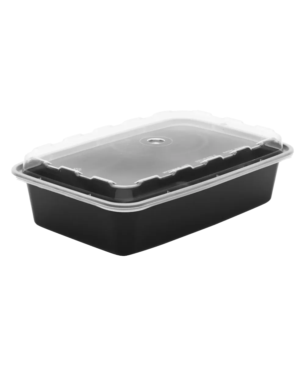 BLACK CONTAINER & CLEAR LID COMBO 28oz PLASTIC RECTANGULAR - 150/CASE