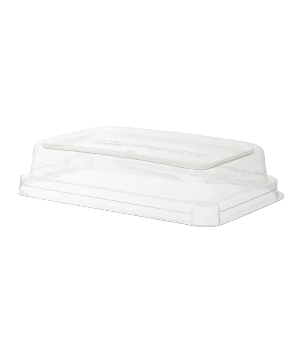 CONTAINER LID DOME 8" for 12-16oz BASE RPET COMPOSTABLE SUGARCANE RECTANGULAR BlueStripe™ WorldView™ - 400/CASE