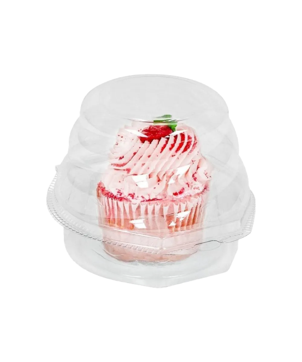 CUPCAKE CONTAINER 1-COUNT JUMBO SWIRL DOME HINGED LID ROUND PLASTIC CLEAR - 270/CASE