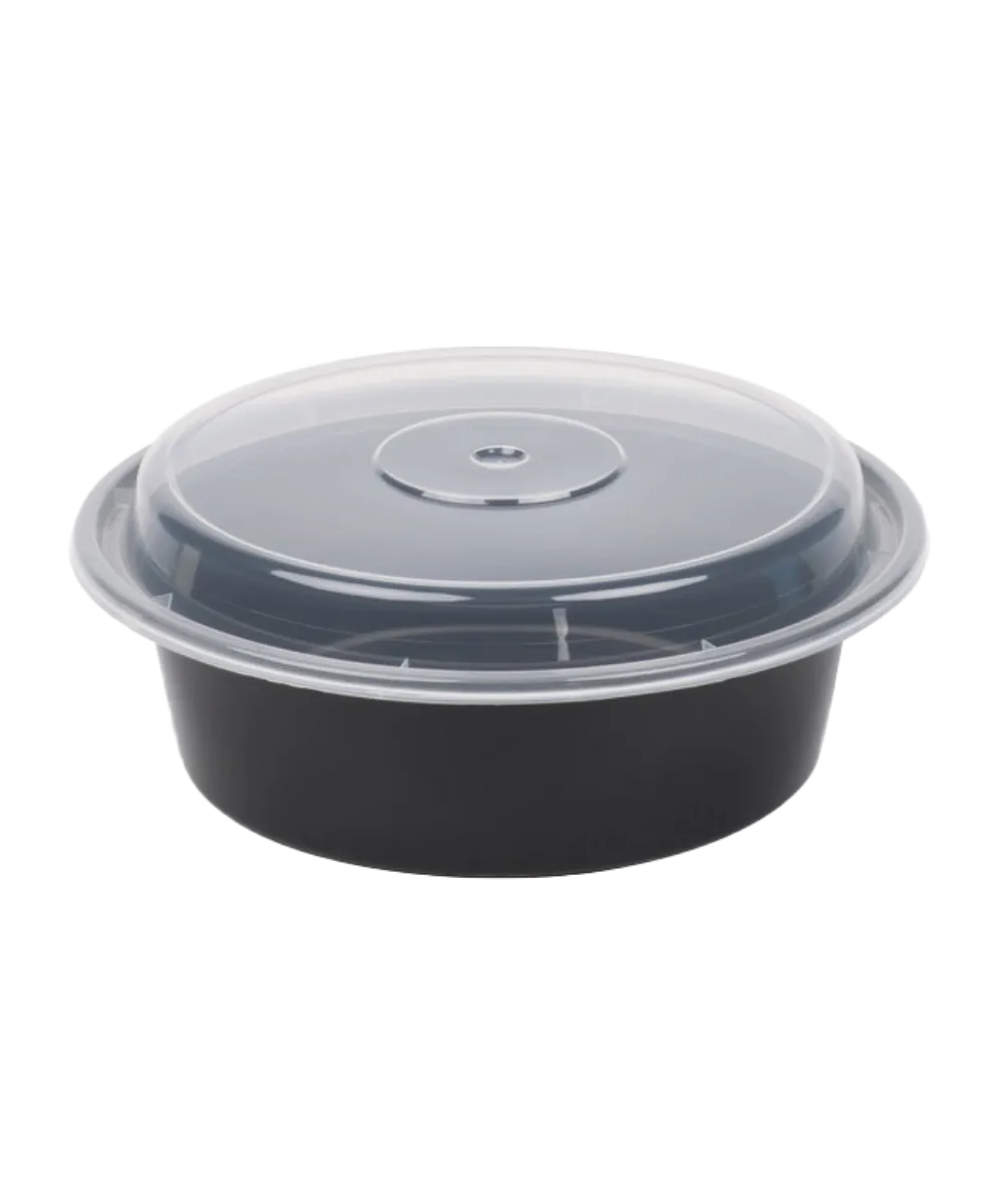 BLACK CONTAINER & CLEAR LID COMBO 32oz PLASTIC ROUND - 150/CASE