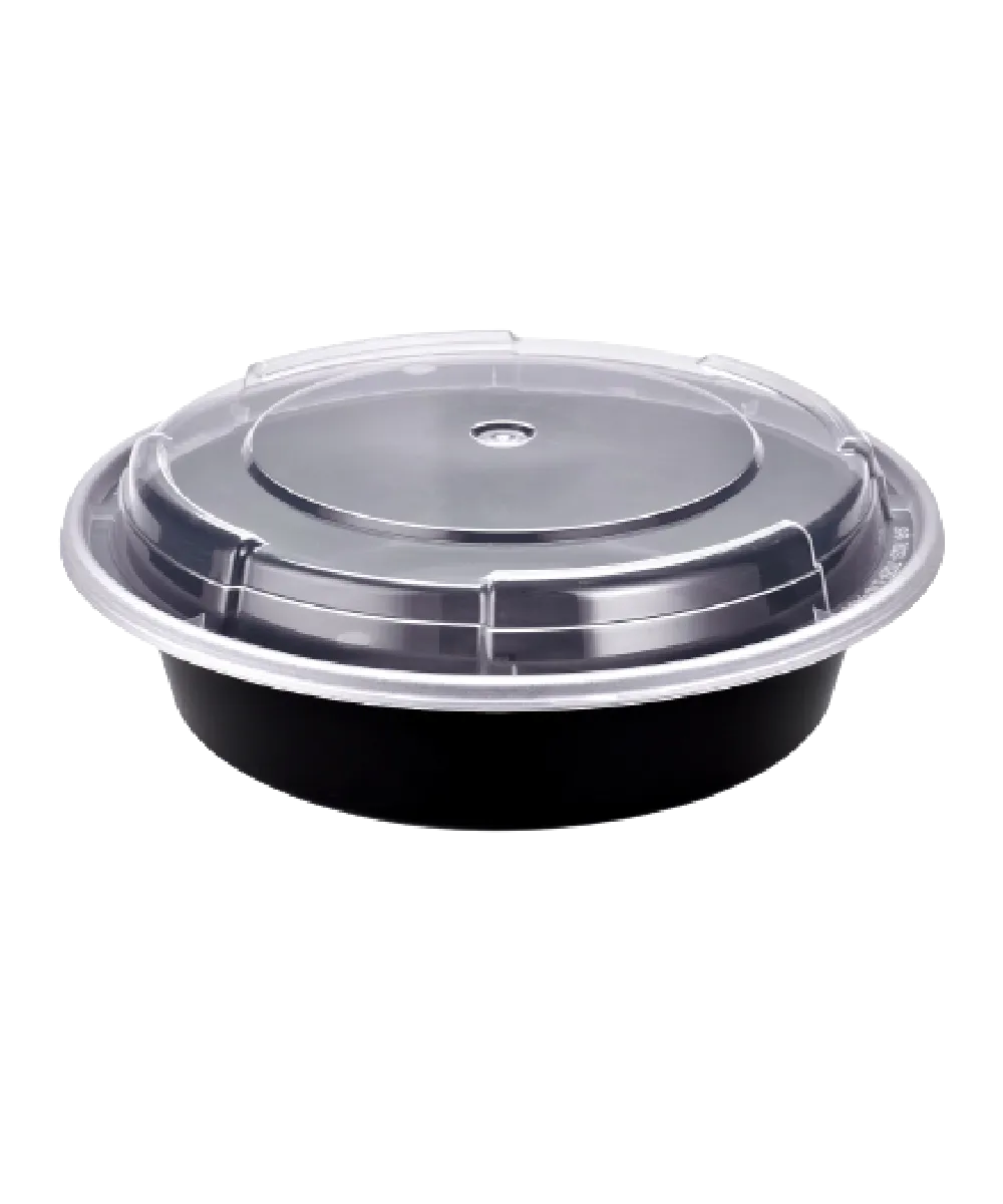 BLACK CONTAINER & CLEAR LID COMBO 24oz PLASTIC ROUND - 150/CASE