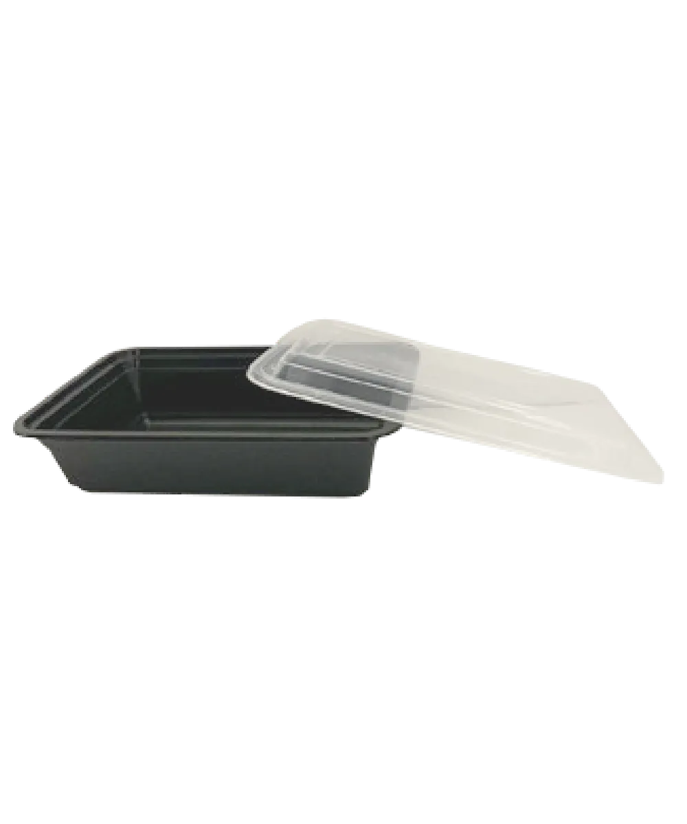 BLACK CONTAINER & CLEAR LID COMBO 38oz PLASTIC RECTANGULAR - 150/CASE