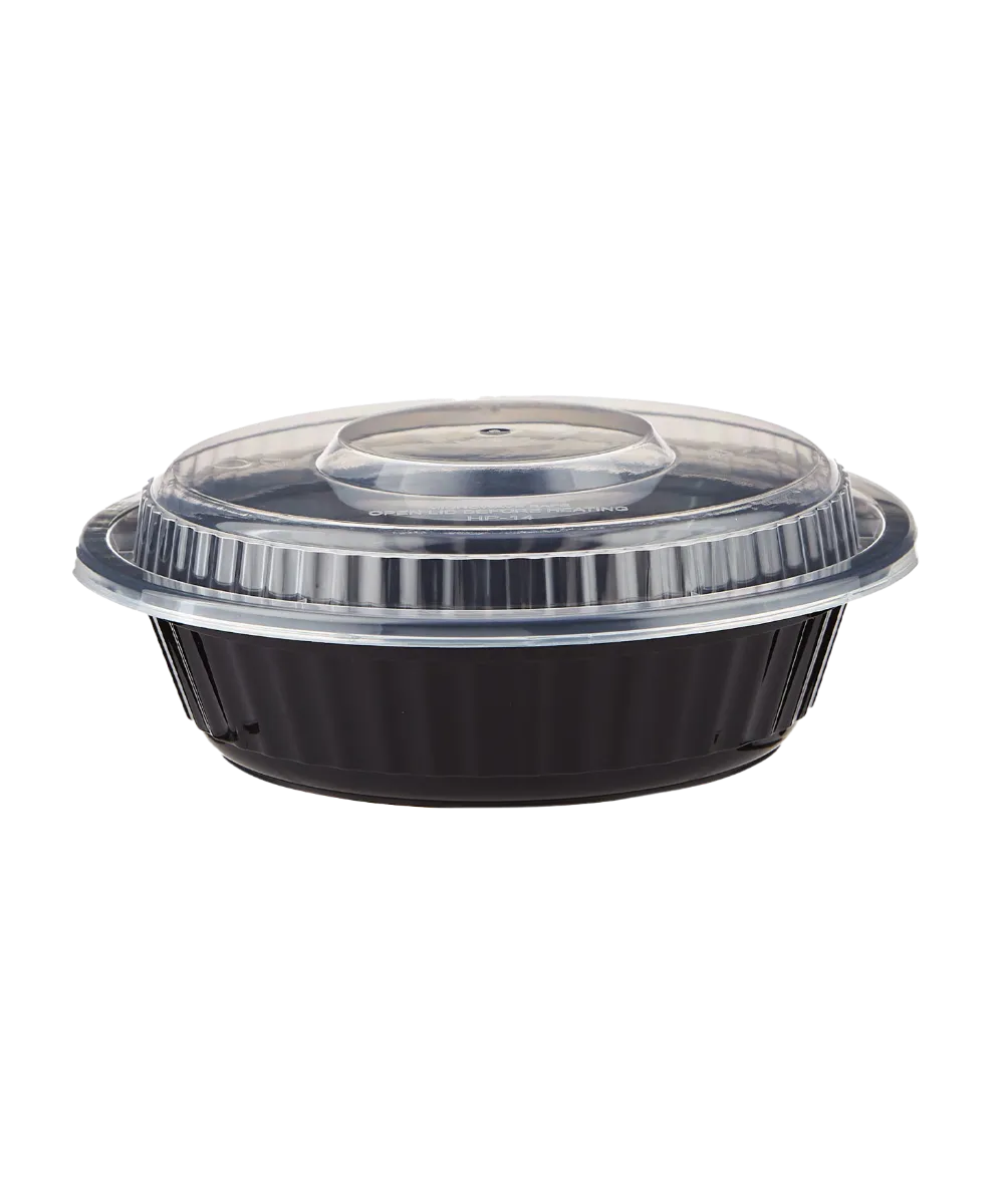 BLACK CONTAINER & CLEAR LID COMBO 16oz PLASTIC ROUND - 150/CASE