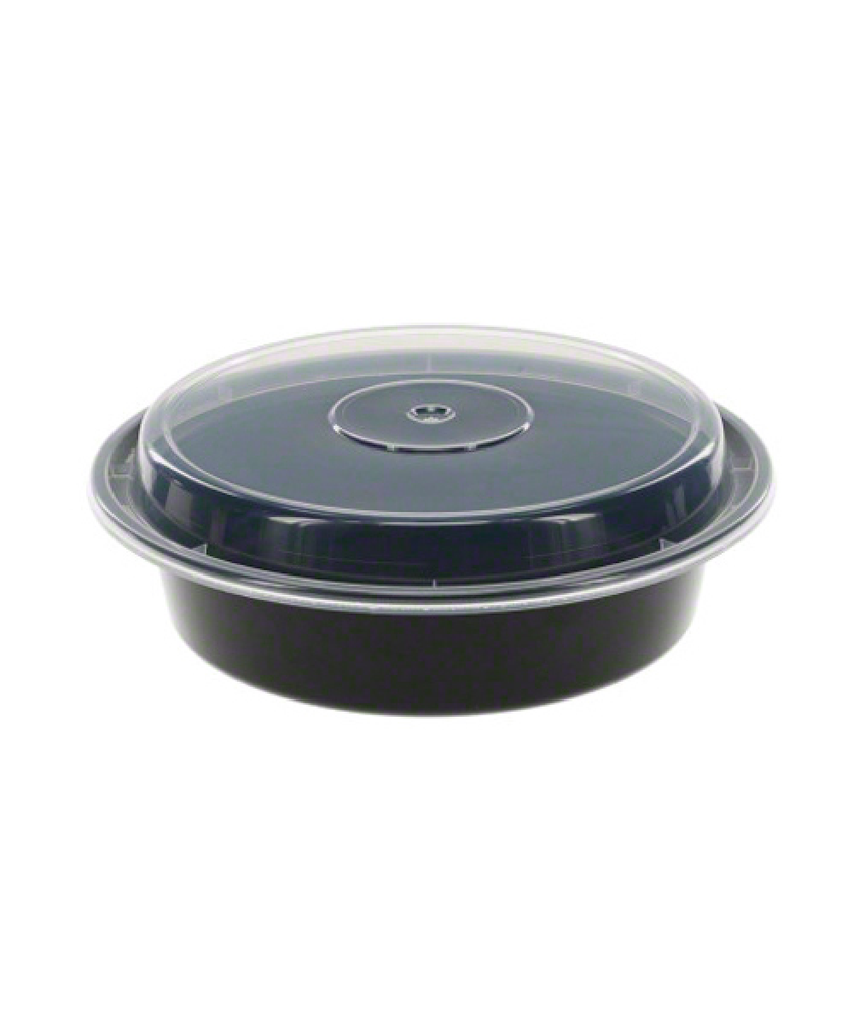 BLACK CONTAINER & CLEAR LID COMBO 24oz PLASTIC ROUND - 150/CASE