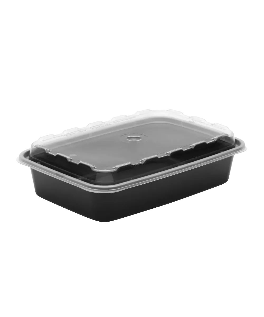 BLACK CONTAINER & CLEAR LID COMBO 16oz PLASTIC RECTANGULAR - 150/CASE