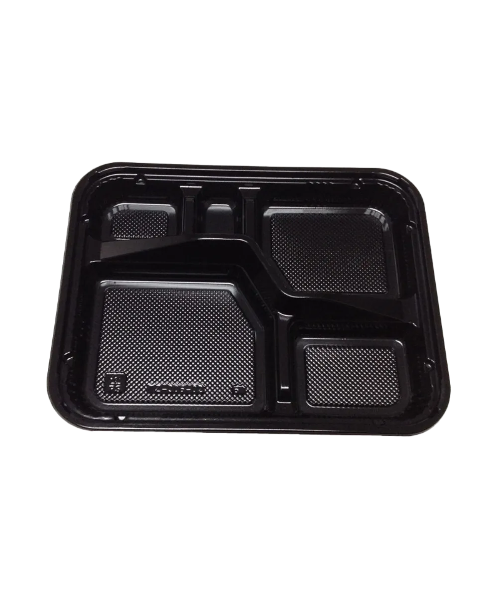 CONTAINER BENTO/ LUNCH BOX COMBO 5-COMPARTMENT REUSABLE BLACK POLYPROPELENE PP WITH CLEAR LID - 100/CASE