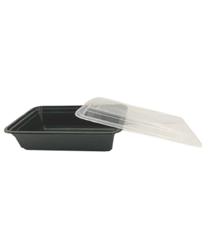 BLACK CONTAINER & CLEAR LID COMBO 28oz PLASTIC RECTANGULAR - 150/CASE