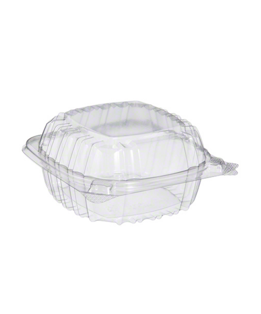 CONTAINER 1-COMPARTMENT 5.3"x5.4"x2.6" HINGED LID SQUARE PLASTIC CLEAR - 500/CASE