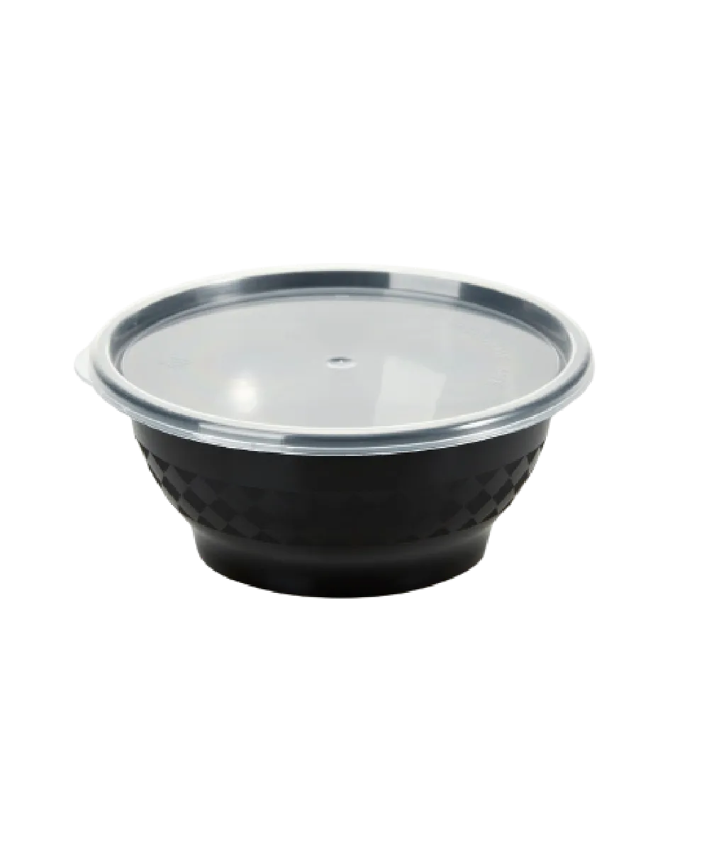 FOOD BOWL AND LID COMBO 8oz BLACK ROUND MICROWAVE SAFE - 240/CASE