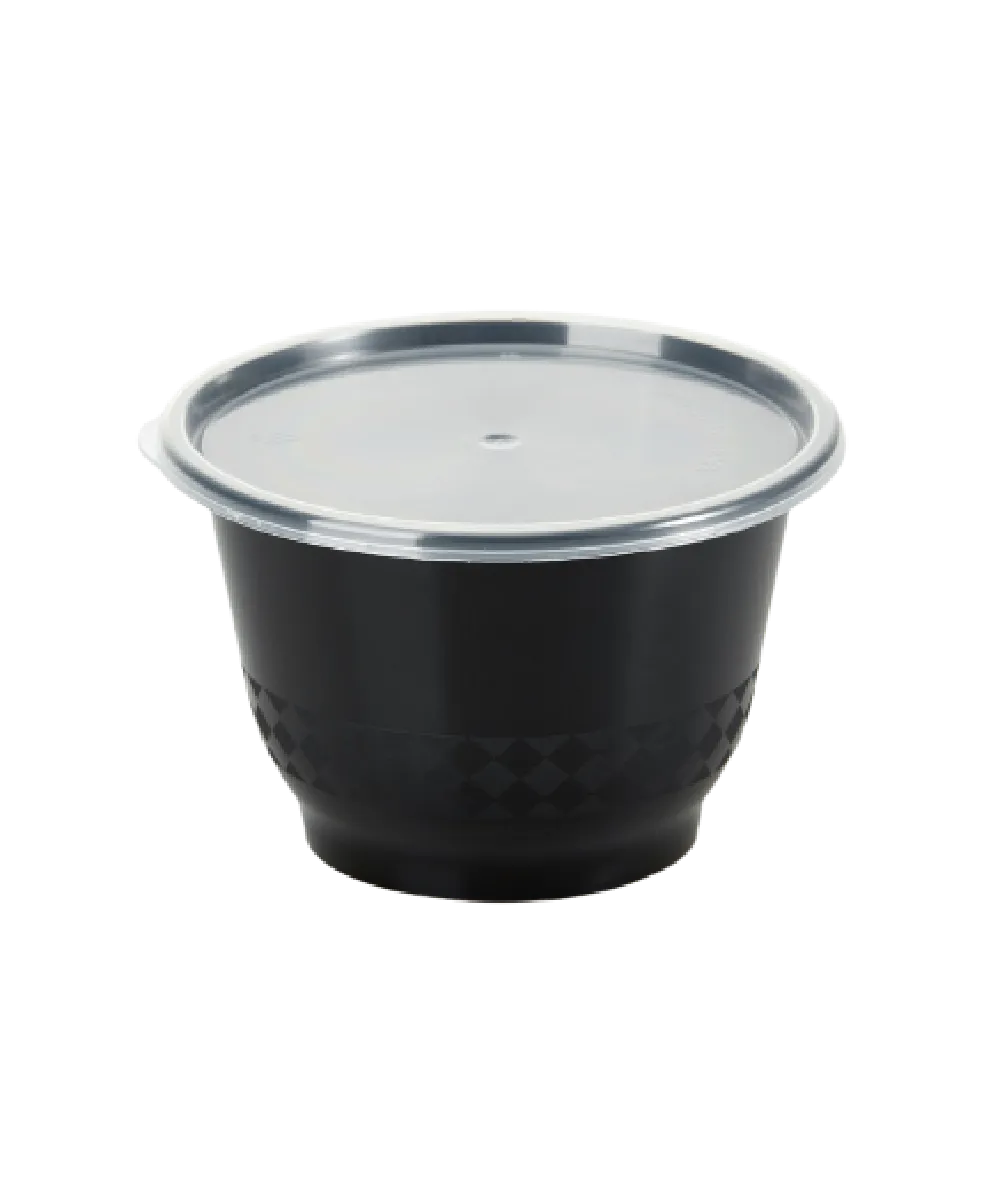 FOOD BOWL AND LID COMBO 12oz BLACK ROUND MICROWAVE SAFE - 240/CASE