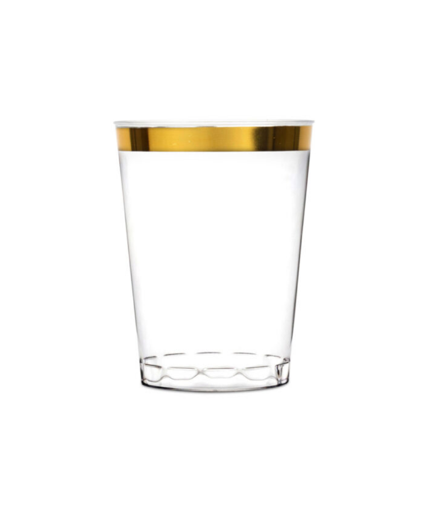 CATERING TUMBLER 10oz PLASTIC CLEAR ROUND GOLD RIM - 400/CASE