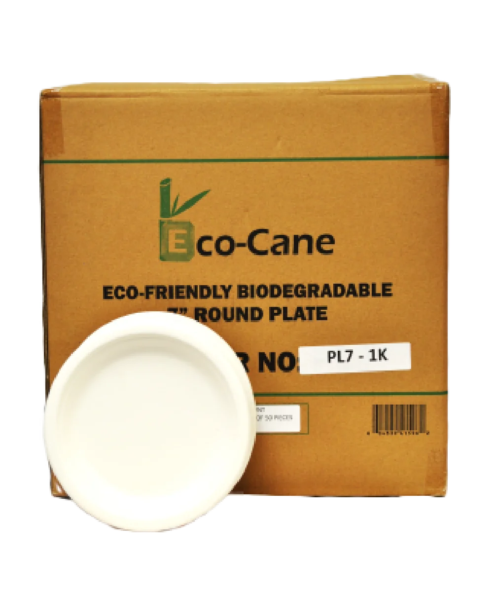 ECO-FRIENDLY PLATE 7" BAGGASSE WHITE ROUND - 1000/CASE