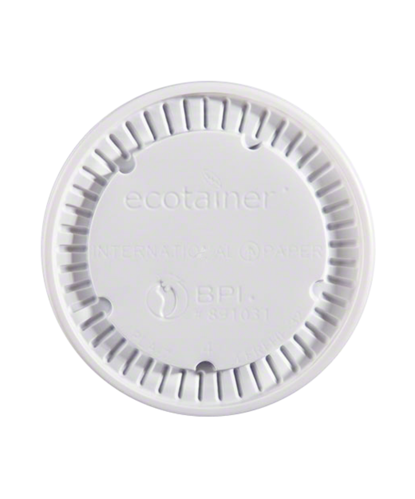 ECOTAINER LID 8-12oz WHITE PLASTIC ROUND FOR HOT/COLD FOOD - 1000/CASE